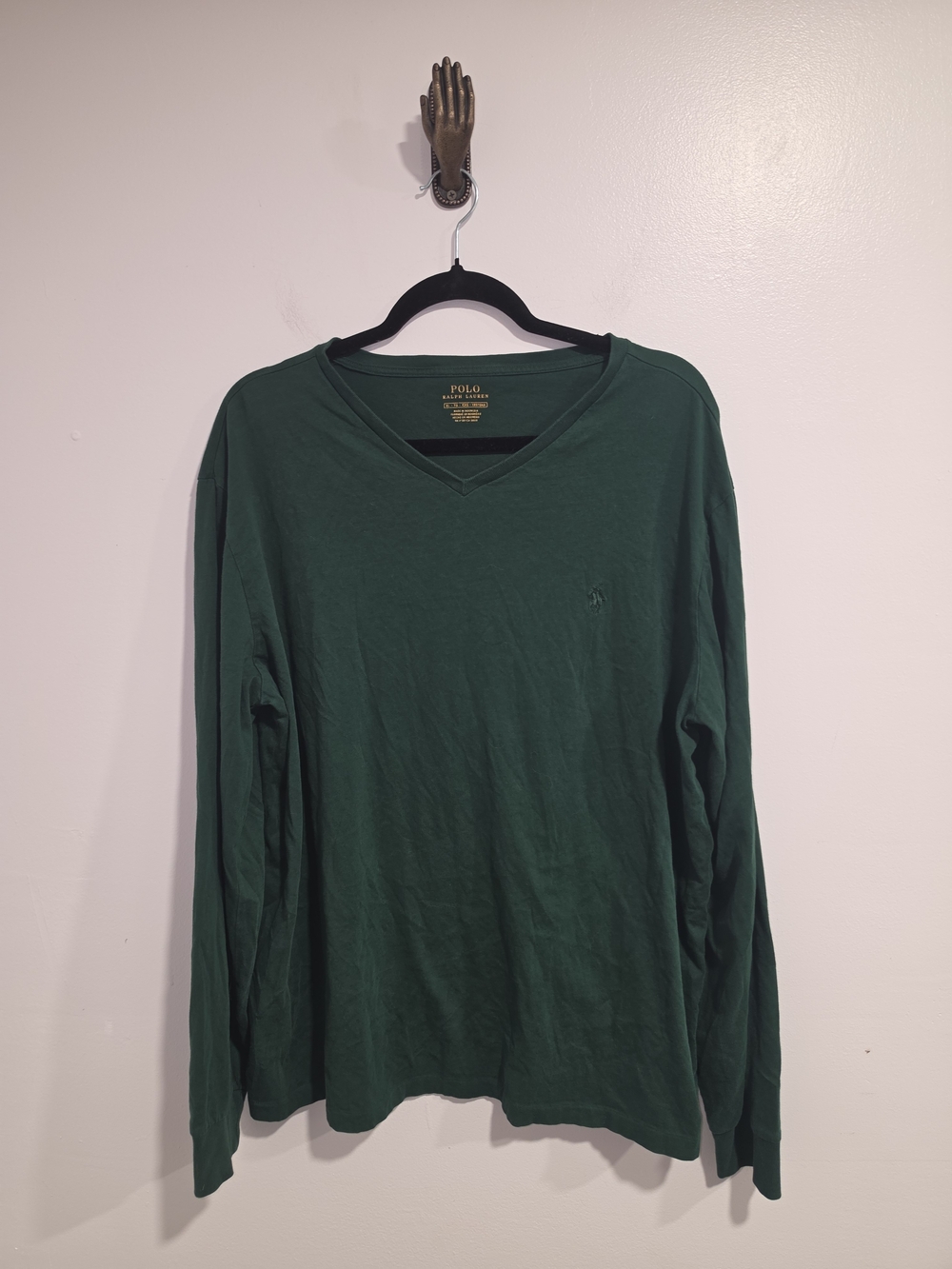 Polo by Ralph Lauren Men's Dark Green V-Neck Long Sleeve 100% Cotton Shirt SZ XL